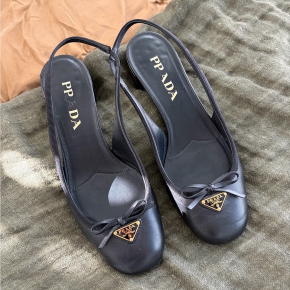 Prada Women's Black Bow Slingback Flats - Picture 2 of 9